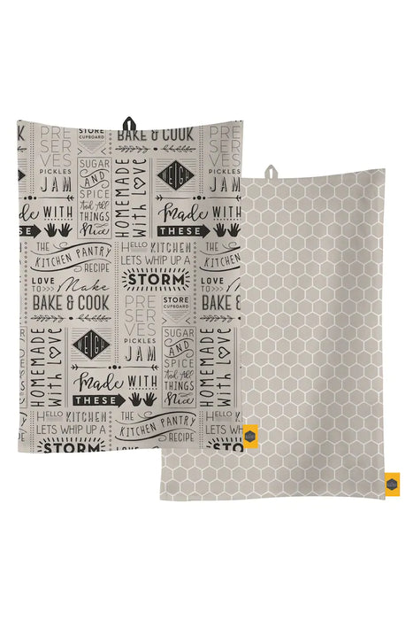 Kitchen Pantry Whip Up A Storm Tea Towels Black