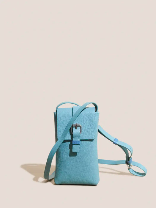 White Stuff Duck Egg Blue Clara Buckle Leather Phone Bag