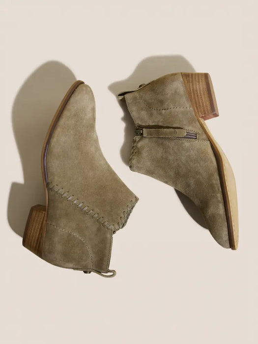 White Stuff Dusky Green Willow Suede Ankle Boot