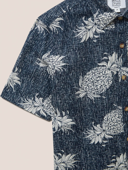 White Stuff Men's Dark Navy Penare Pineapple PR SS Shirt