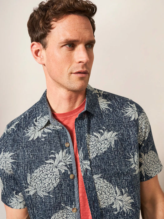 White Stuff Men's Dark Navy Penare Pineapple PR SS Shirt