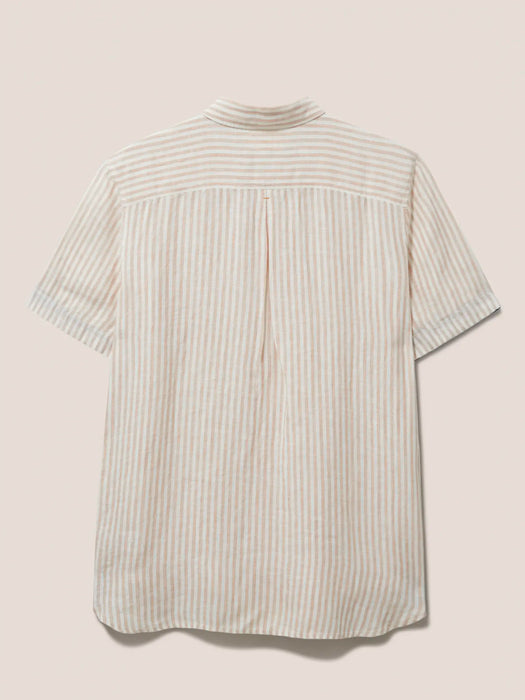 White Stuff Men's Dusky Pink Pembroke SS Stripe Linen Shirt