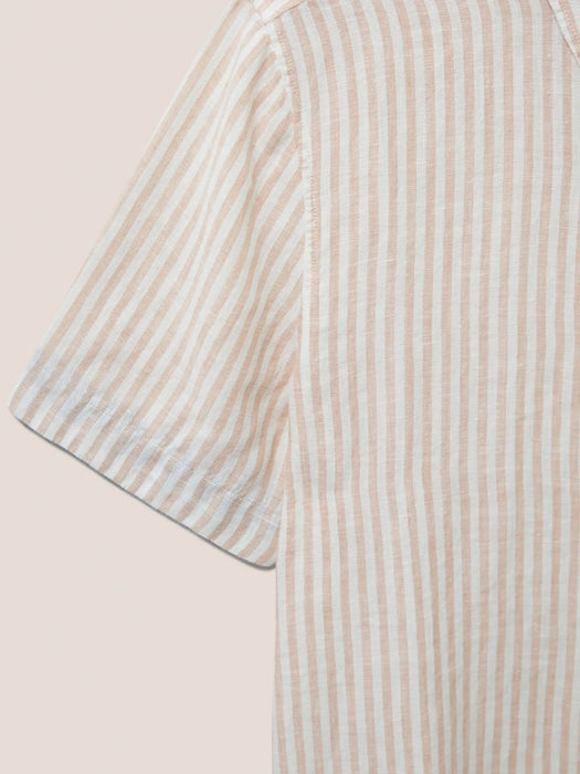 White Stuff Men's Dusky Pink Pembroke SS Stripe Linen Shirt