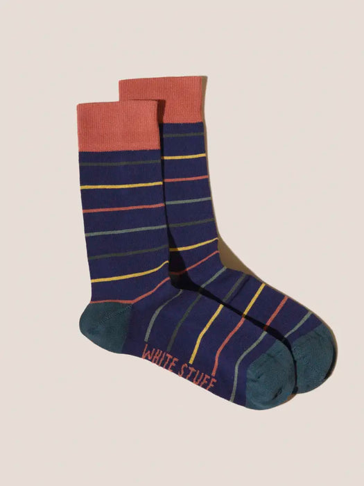 White Stuff Men's Navy Multi Stripe Sock