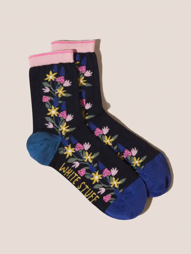 White Stuff Women's Black Multi Placement Floral Sock — Maple Gifts