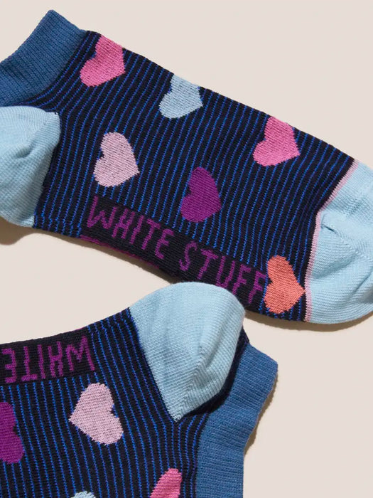 White Stuff Women's Teal Multi Heart Trainer Sock