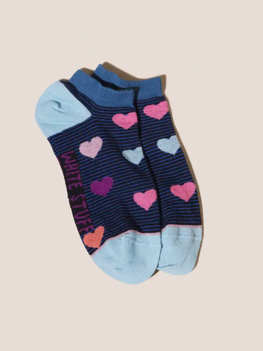 White Stuff Women's Teal Multi Heart Trainer Sock