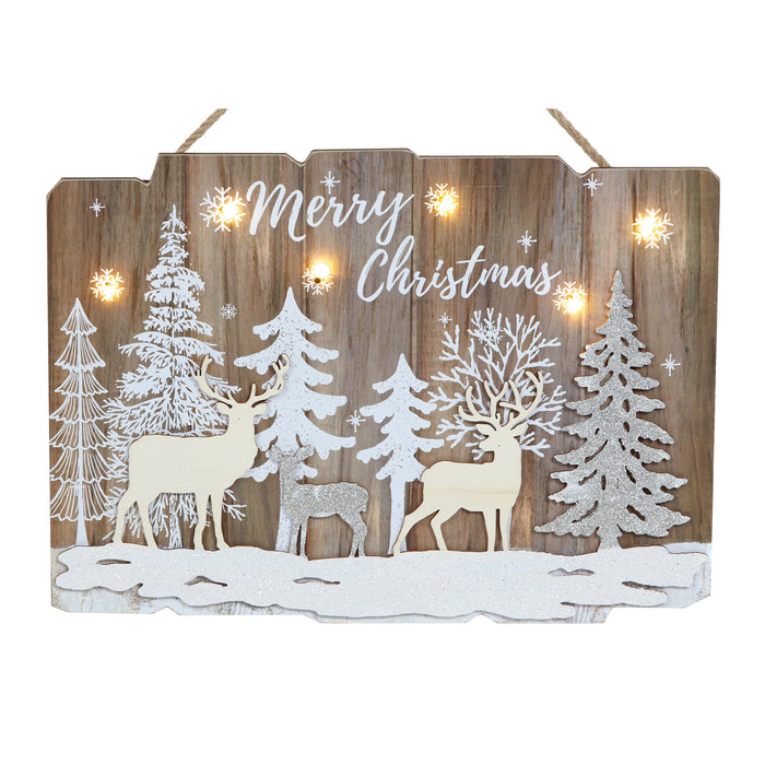 Wooden Reindeer Forest Merry Christmas Sign