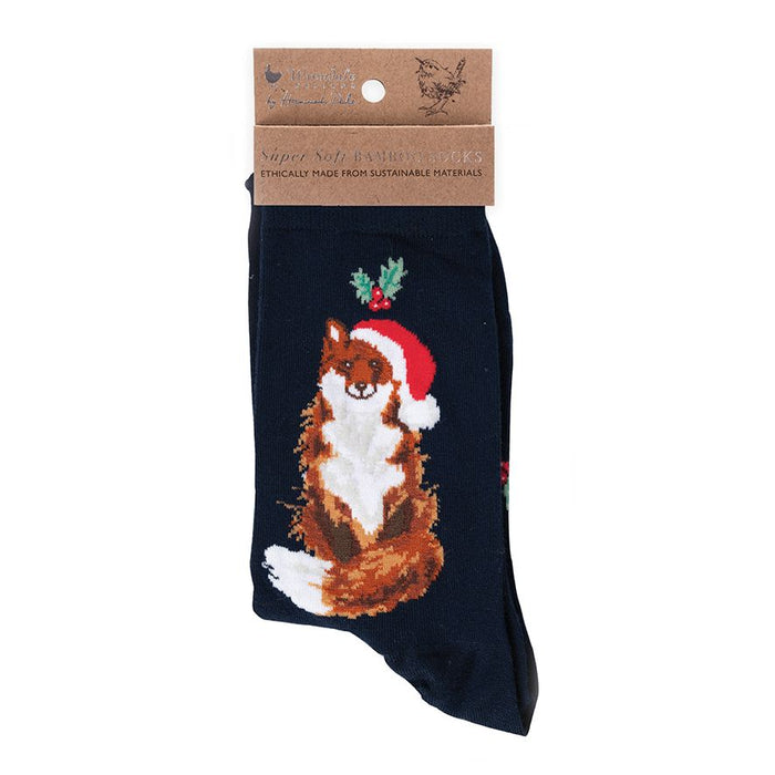 Wrendale 'Festive Fox' Navy Christmas Socks