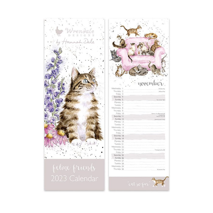 Wrendale 'Whiskers and Wildflowers' Feline Friends Slim Calendar 2023