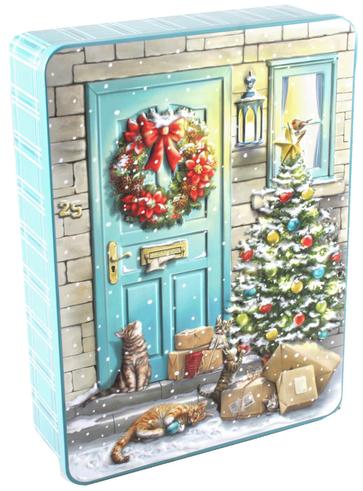 Embossed Cats By Door Assorted Biscuits Tin