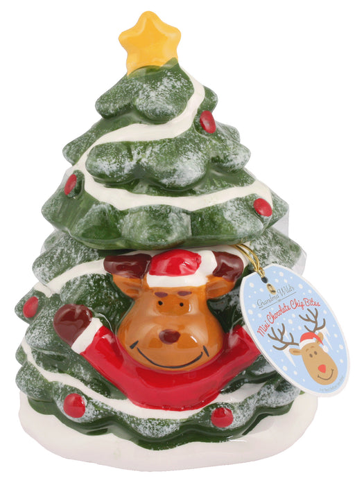 Christmas Tree Ceramic Jar Filled With Biscuits