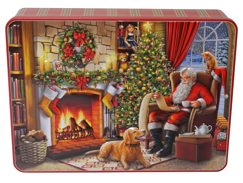 Embossed Santa By Fire Chocolate Chip &  Shortcake Biscuit Tin