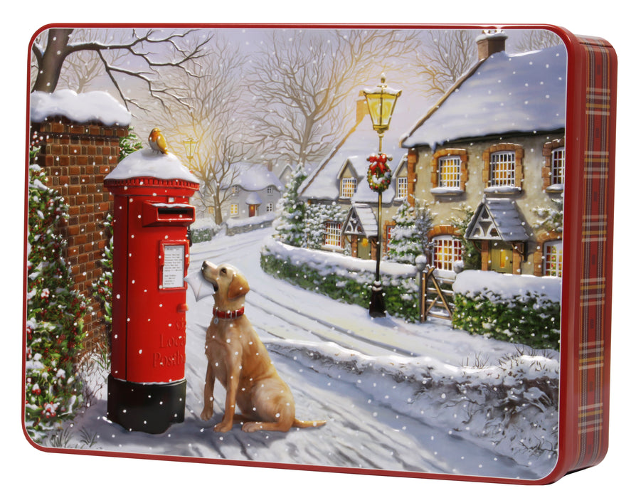 Christmas Postbox Tin Filled with Chocolate Chip & Shortcake Whirls Biscuits