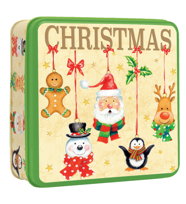 Christmas Character Bauble Tin Filled With Gingerbread Biscuits