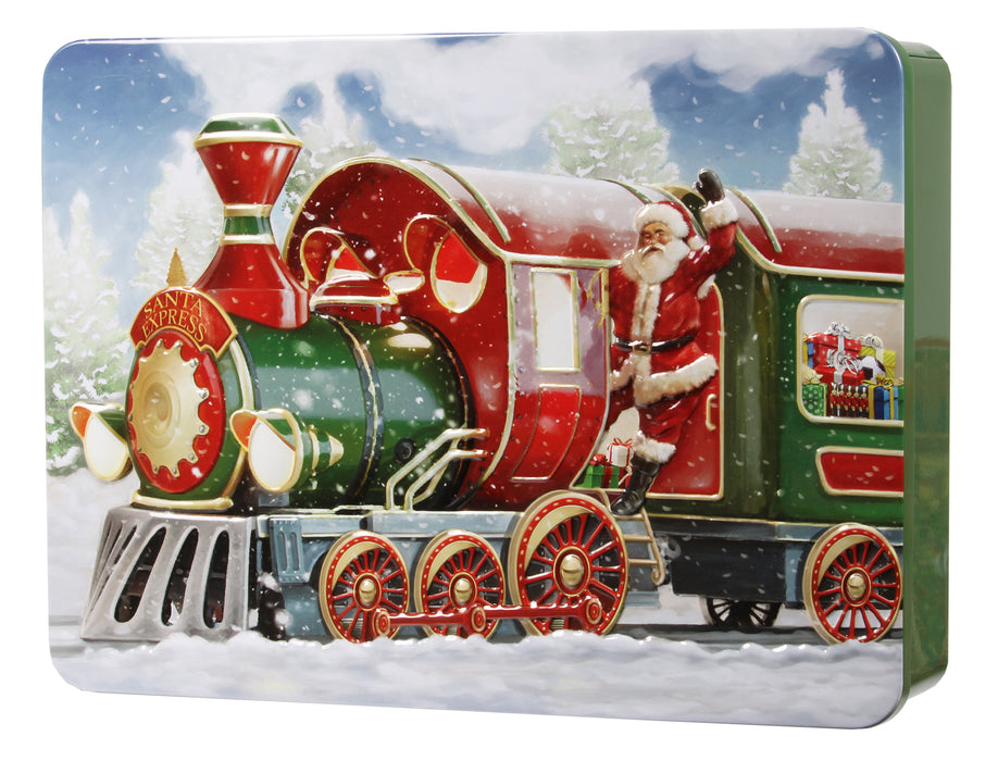 Grandma Wilds Santa Express Tin Filled With Chocolate Chip And Shortcake Whirl Biscuits