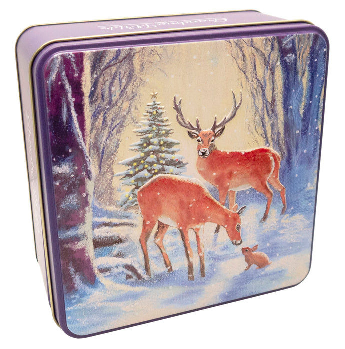 Winter Deer Embossed Tin Filled with Biscuits