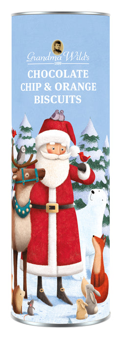 Grandma Wilds Chocolate Chip and Orange Biscuits Santa & Reindeer Gift Tube