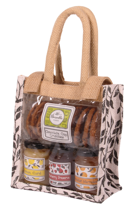 Jute Bag Filled with Biscuits and Preserves