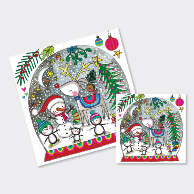 Rachel Ellen Christmas Jigsaw Card - Reindeer Snow Globe