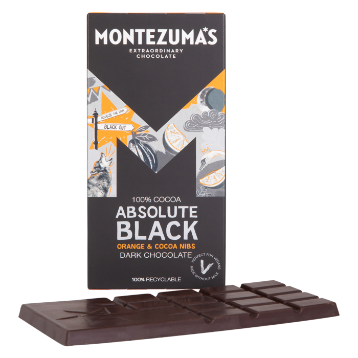 Montezuma Absolute Black with Orange & Cocoa Nibs Dark Chocolate Bar