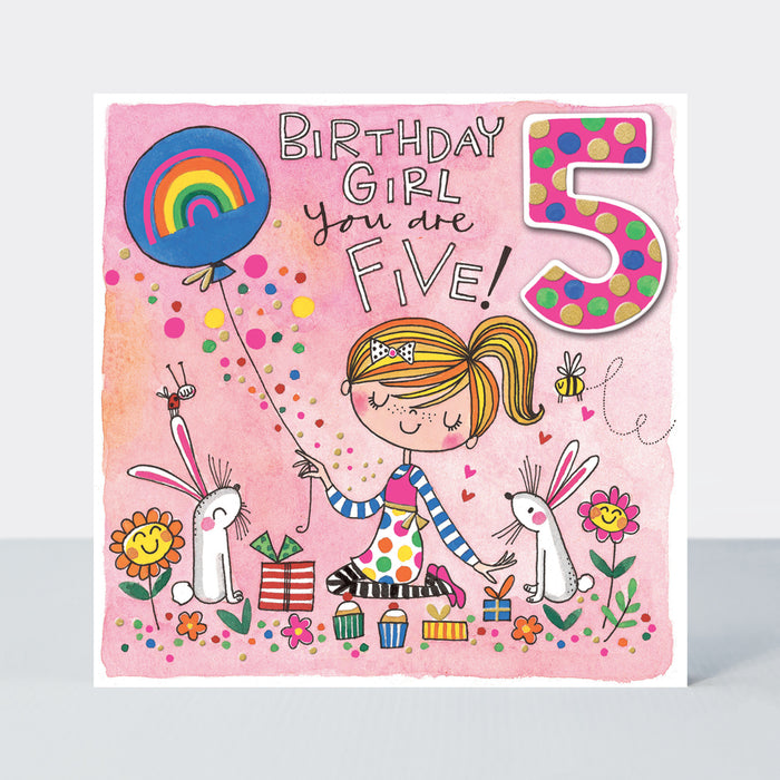 Rachel Ellen Birthday Card - Age 5 Girl Rabbits