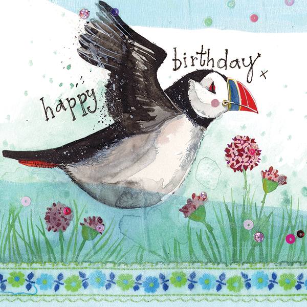 Alex Clark Flying puffin Birthday Card
