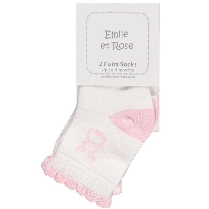 Emile et Rose Anya Girls Socks Twin Pack, Pink and White