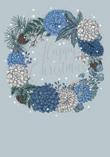 Art File Happy Xmas Blue Wreath Christmas Card
