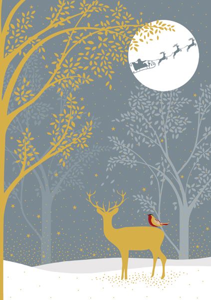 Art File Deer & Robin In Woods Christmas Card
