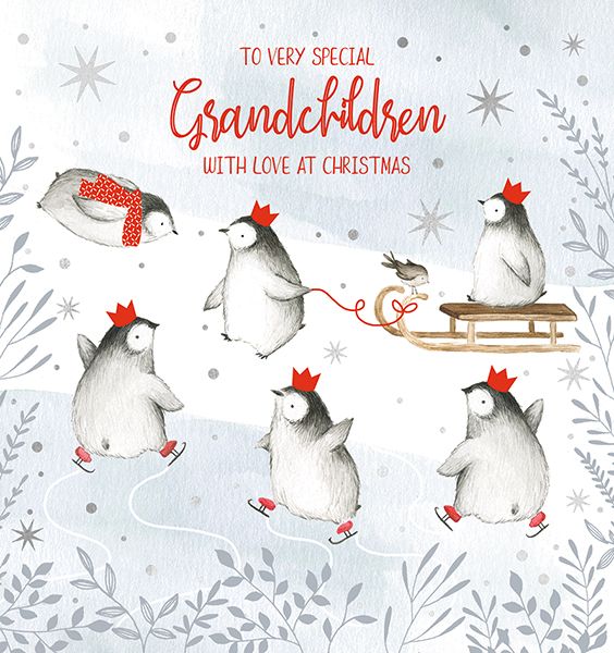 Art File Grandchildren Penguins Christmas Card