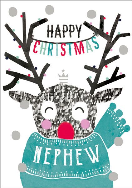 Art File Nephew Reindeer In Scarf Christmas Card