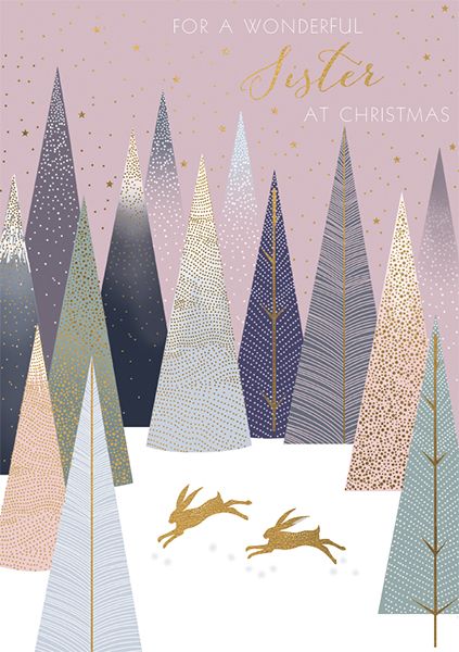 Art File Wonderful Sister Gold Hares Christmas Card