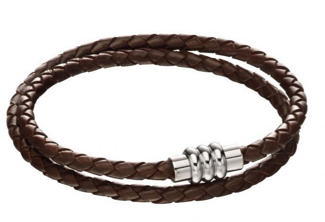Fred Bennett Section Tube Clasp Brown Knot Leather Bracelet