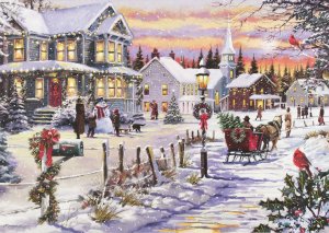 Peter Pauper Boxed Christmas Cards - Village Sleigh Ride
