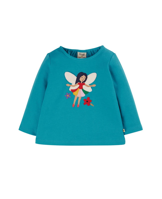 Frugi Caris Applique Top - Camper Blue/Piskie