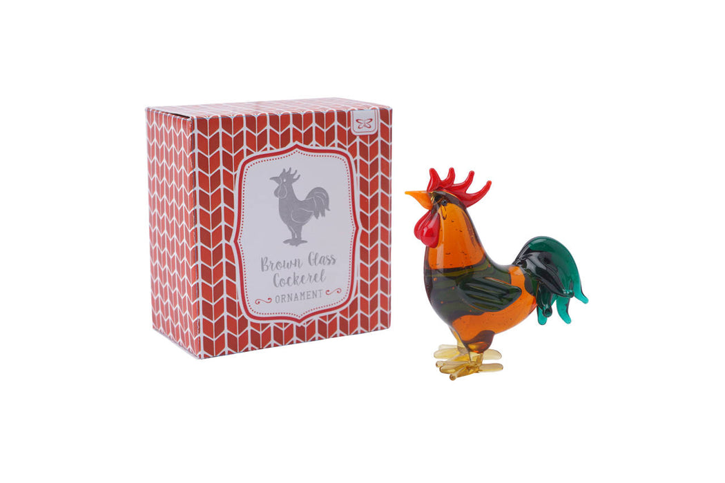 Glass Brown Cockerel Ornament