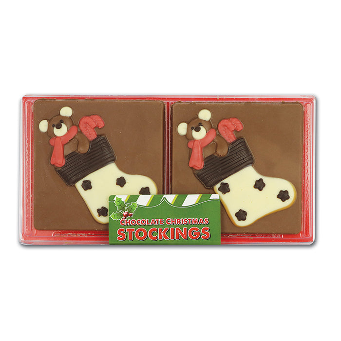 Hand Decorated Chocolate Christmas Teddy in a Stocking