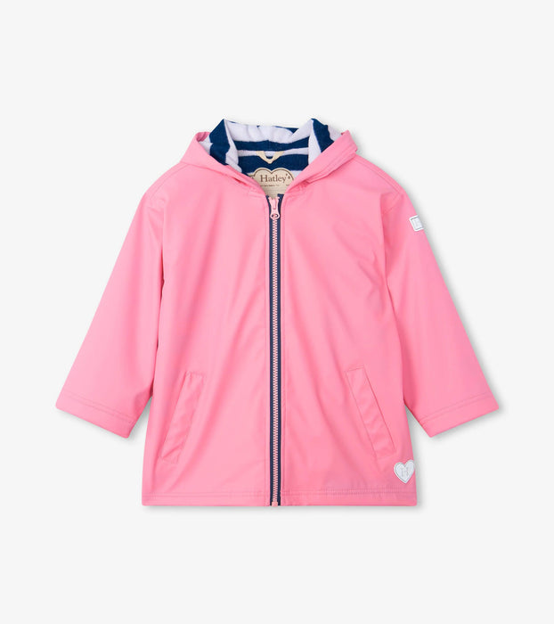 Hatley Classic Pink With Navy Stripe Lining Zip-up Splash Jacket