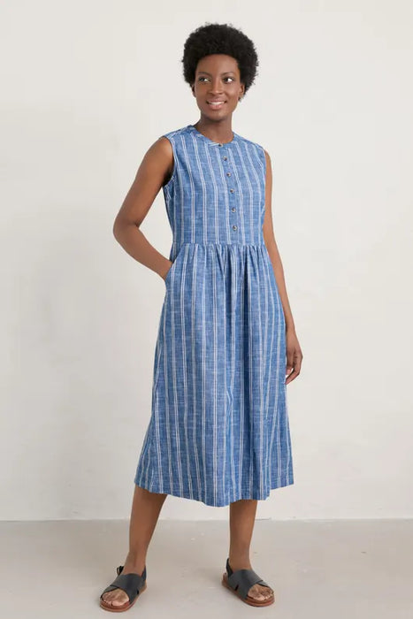 Seasalt Women's Creek Cottage Midi Dress Chesil Stripe Marine