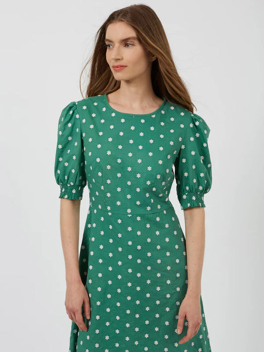 Great Plains Womens Daisy Embroidery Midi Dress Green