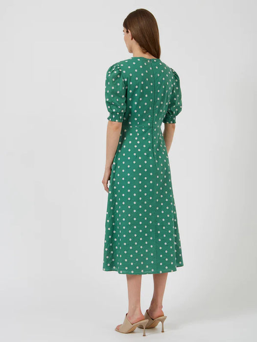 Great Plains Womens Daisy Embroidery Midi Dress Green