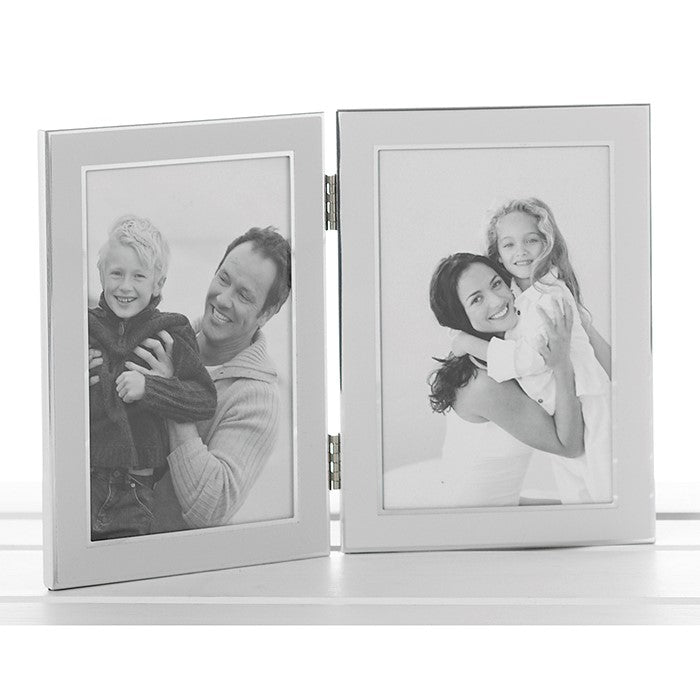 Plain White Silver Promotion Double Photo Frame 4x6