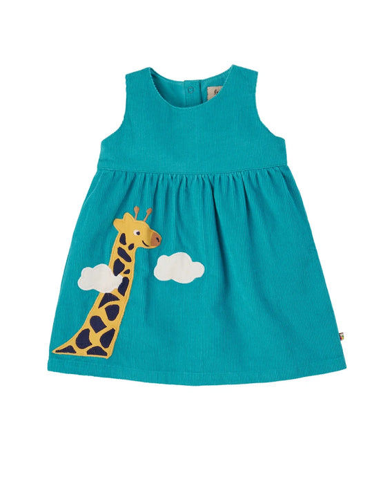 Frugi Lily Cord Dress in Camper Blue/Giraffe