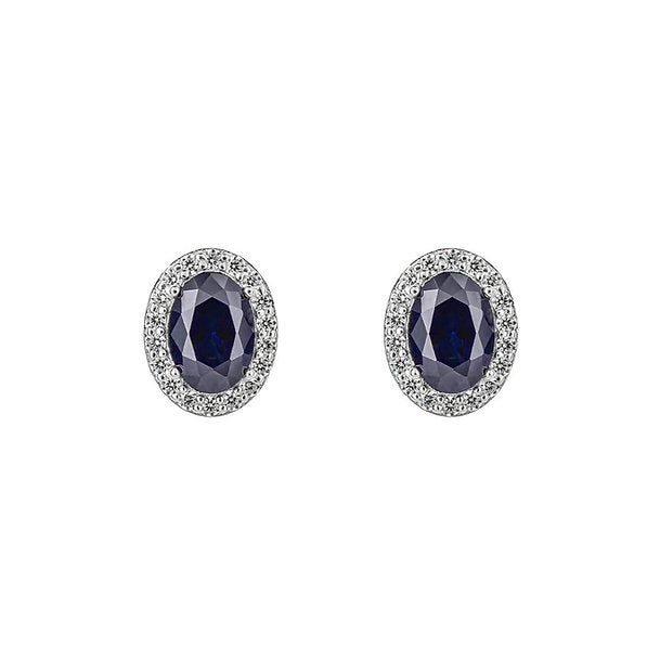 Diamonfire Sapphire Blue Diamonfire Zirconia Oval Stud Earrings with Pave Surround