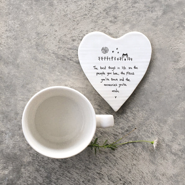 East of India Porcelain Heart Coaster - Best Things Are People You Love