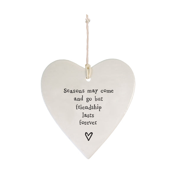 East of India Porcelain Round Hanging Heart - Seasons Come And Go