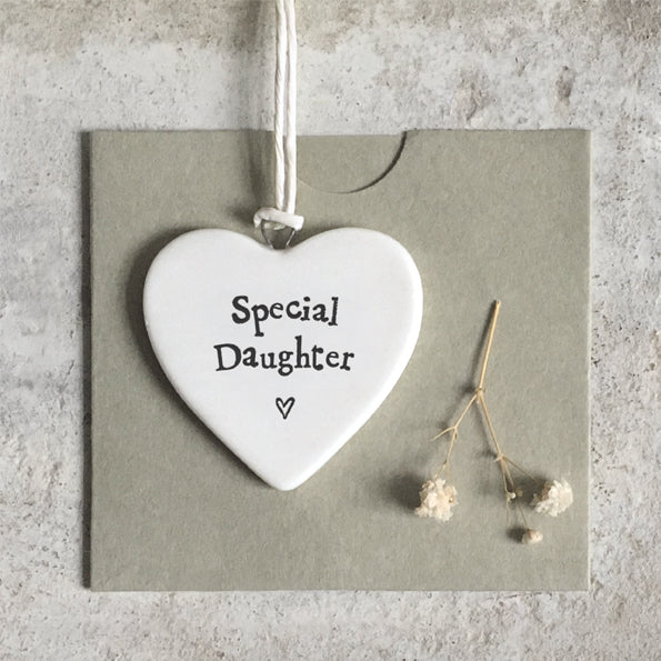 East of India White Porcelain Heart Special Daughter Gift Decoration