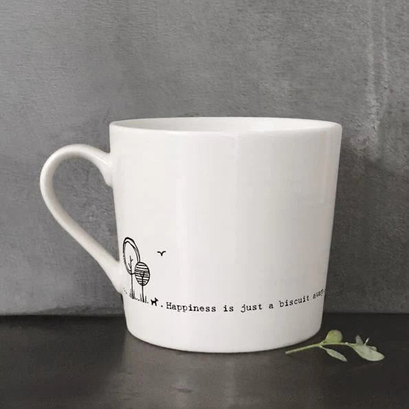 East Of India Porcelain Wobbly Mug - Happiness Is Just A Biscuit Away