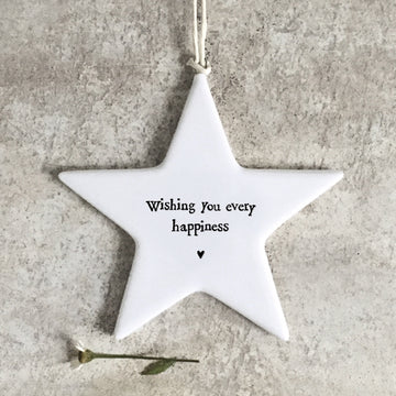 East of India Porcelain Hanging Star - Wishing You Every Happiness